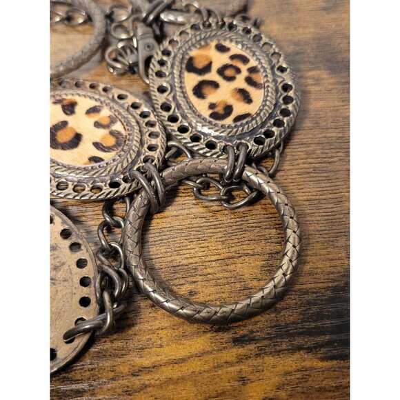 Chico's Leopard Concho Chain Belt Animal Adjustable Medallion Link Calf Hair OS - Picture 6 of 11